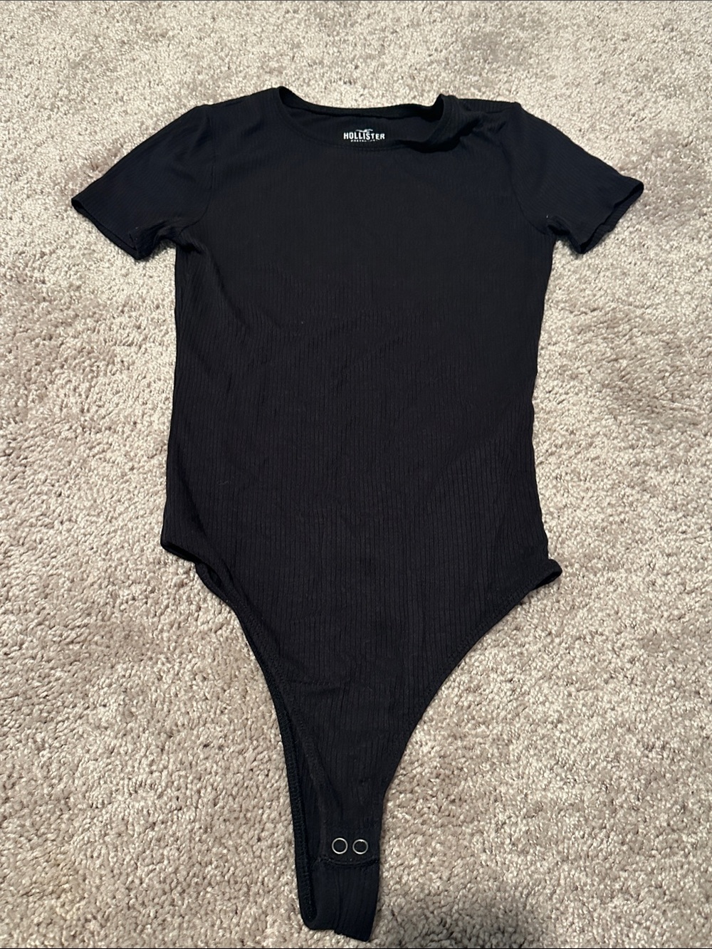 Hollister Black Ribbed Short-Sleeve  Bodysuit